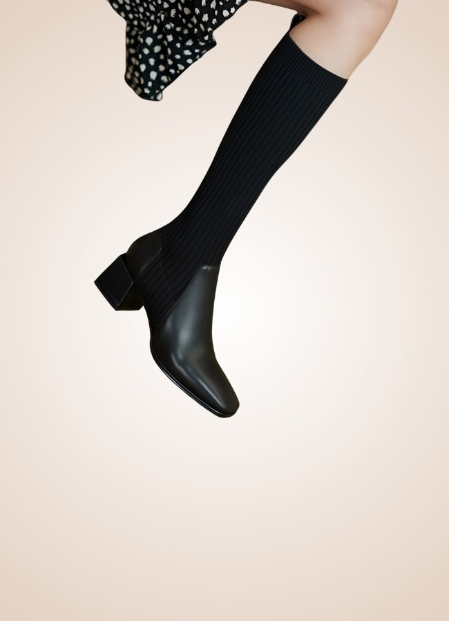 Black Steampunk Knee High Knit Boots - Steampunk Australia