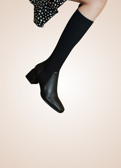 Black Steampunk Knee High Knit Boots - Steampunk Australia