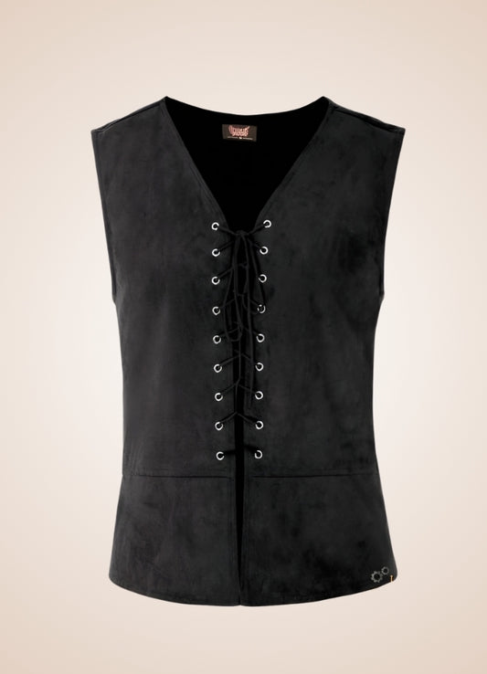 Black Suede Steampunk Flak Jacket Vest - Steampunk Australia
