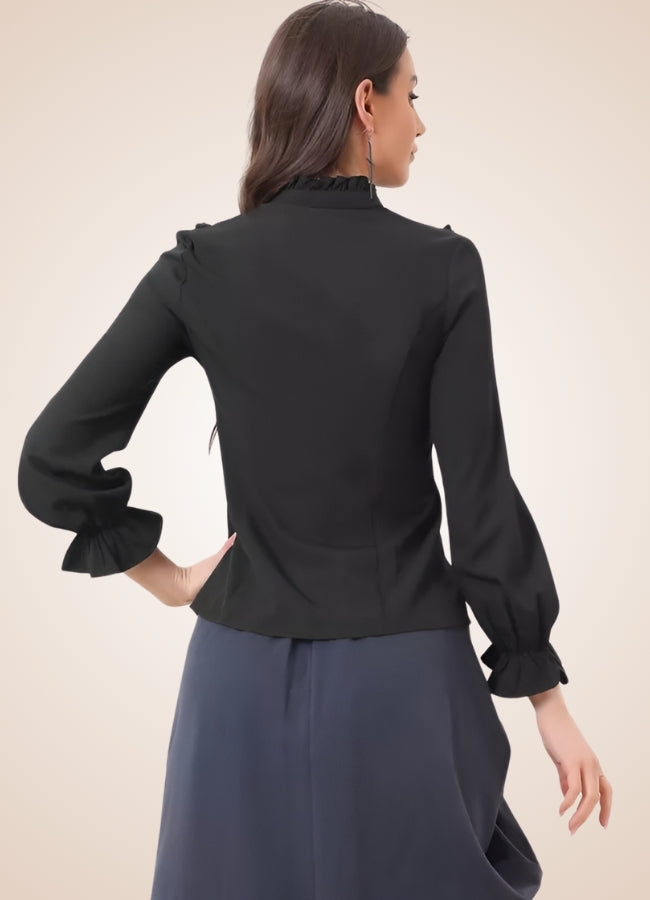 Black Victorian Ruffles Long Sleeve Blouse - Steampunk Australia
