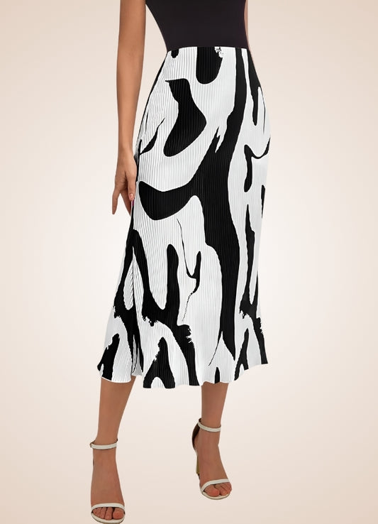 Black White Long Midi Skirt - Steampunk Australia