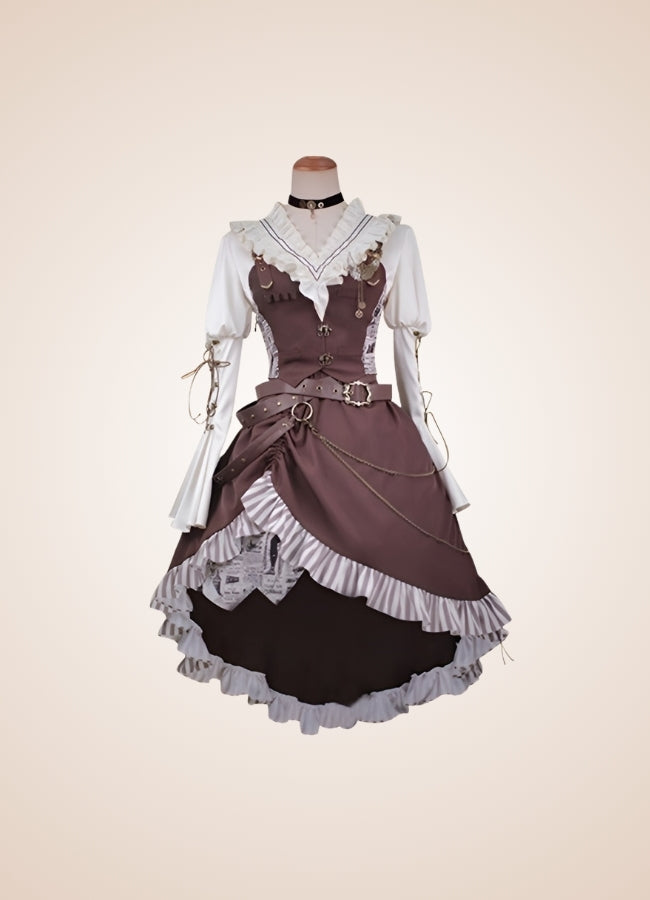 Brown Asymmetrical Steampunk Lolita Skirt - Steampunk Australia