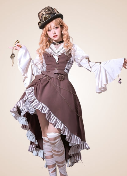 Brown Asymmetrical Steampunk Lolita Skirt - Steampunk Australia