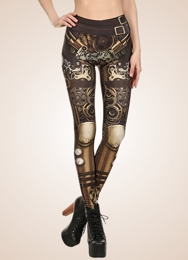 Dark Brown Steampunk Gear Legging - Steampunk Australia
