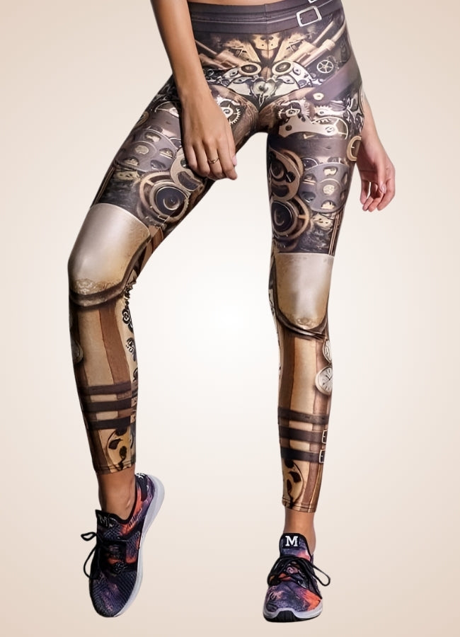 Dark Brown Steampunk Gear Legging - Steampunk Australia