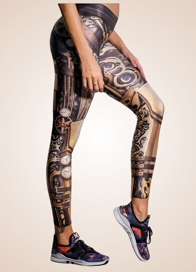 Dark Brown Steampunk Gear Legging - Steampunk Australia
