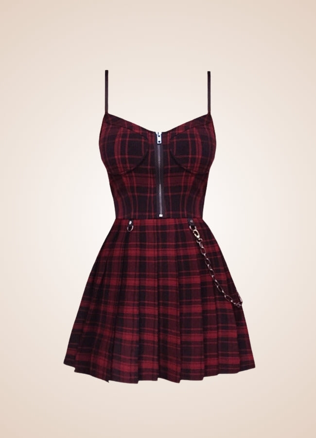 Goth Plaid Mini Dress - Steampunk Australia