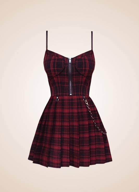 Goth Plaid Mini Dress - Steampunk Australia