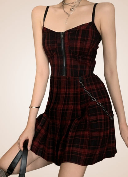 Goth Plaid Mini Dress - Steampunk Australia