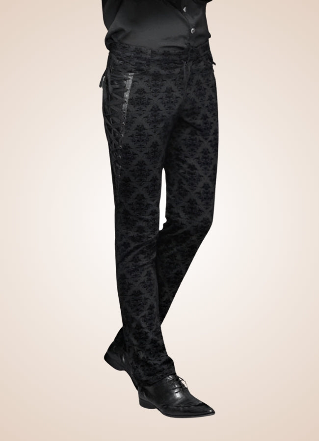 Gothic Black Baroque Pattern Pants - Steampunk Australia