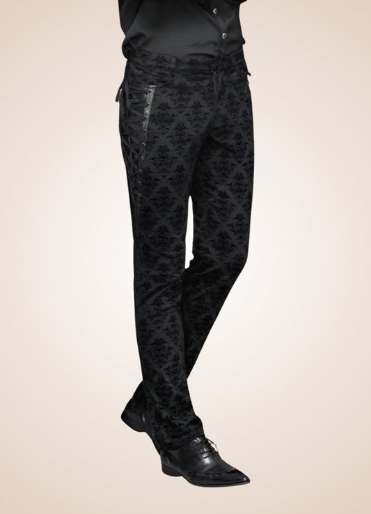 Gothic Black Baroque Pattern Pants - Steampunk Australia