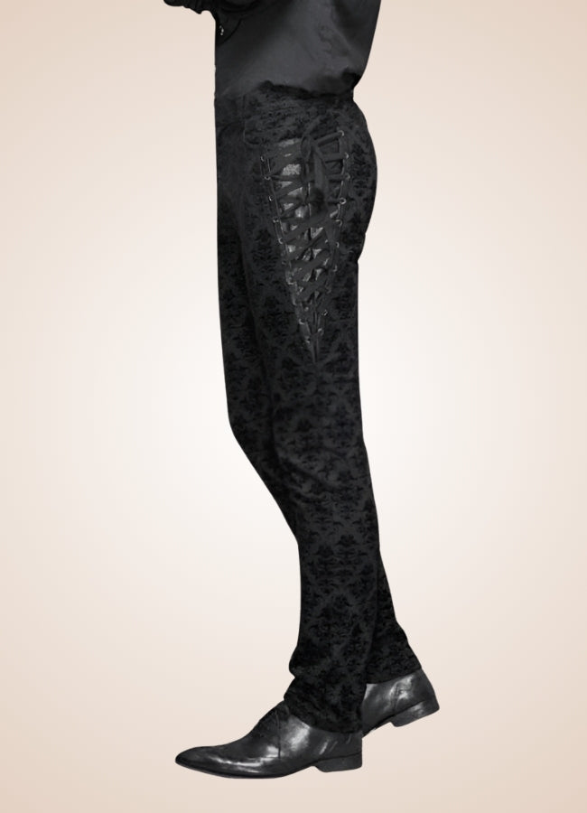 Gothic Black Baroque Pattern Pants - Steampunk Australia