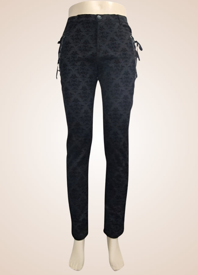 Gothic Black Baroque Pattern Pants - Steampunk Australia