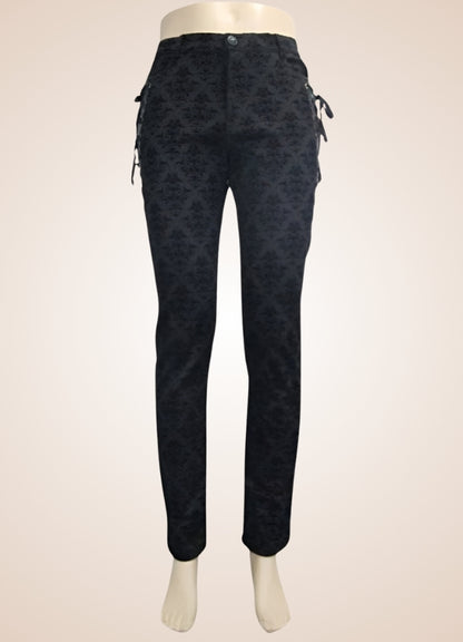 Gothic Black Baroque Pattern Pants - Steampunk Australia