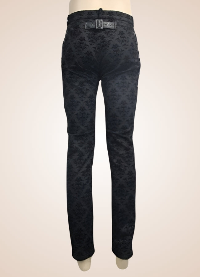 Gothic Black Baroque Pattern Pants - Steampunk Australia