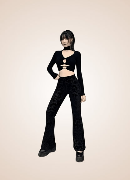 Gothic High Waist Jacquard Pants - Steampunk Australia