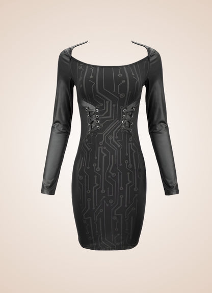 Gothic Long Sleeve Mini Dress - Steampunk Australia