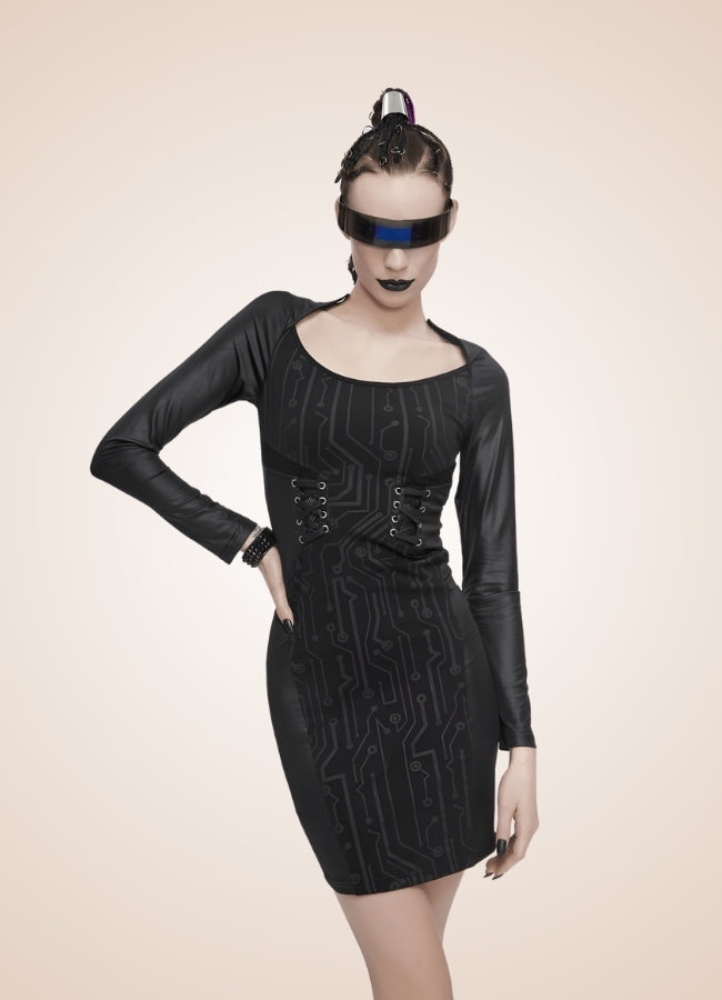Gothic Long Sleeve Mini Dress - Steampunk Australia
