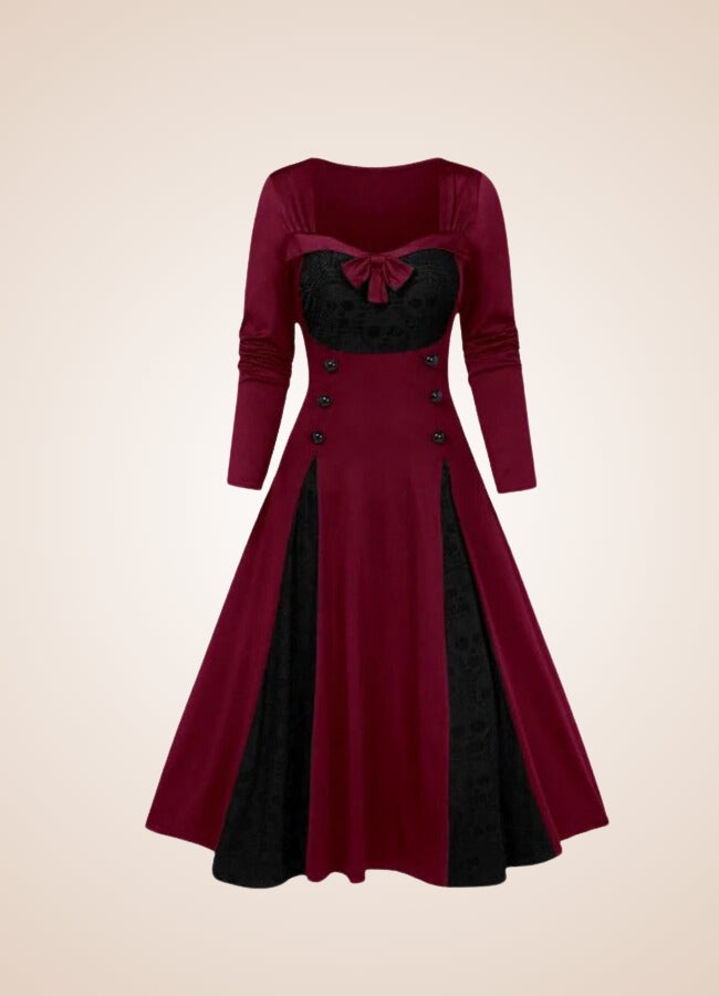 Gothic Skull Print Long Dress - Steampunk Australia