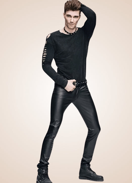 Gothic Slim Fit Leather Pants - Steampunk Australia