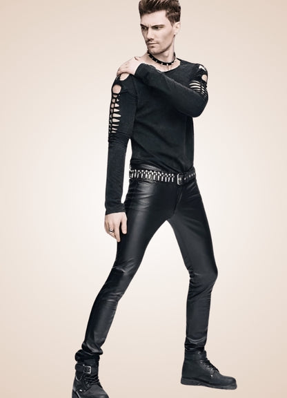 Gothic Slim Fit Leather Pants - Steampunk Australia