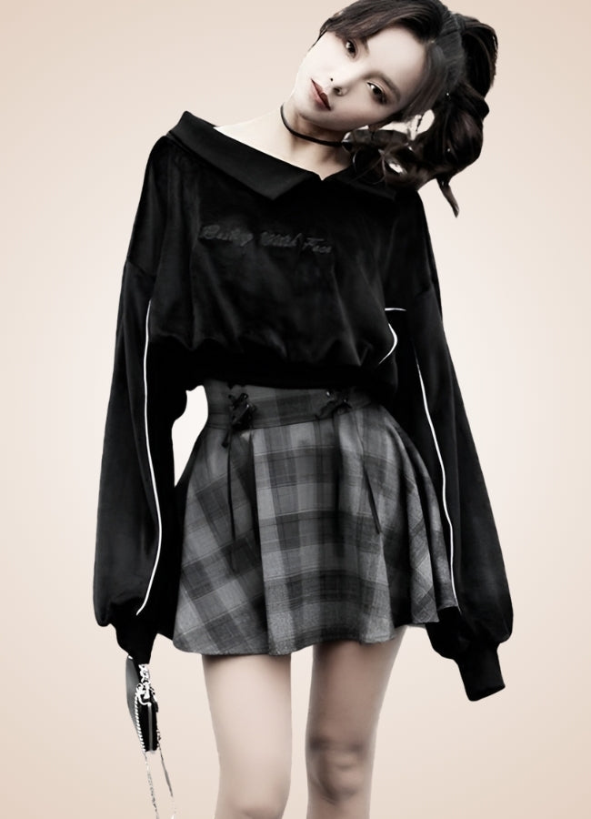 Grey Plaid Steampunk Mini Skirt - Steampunk Australia
