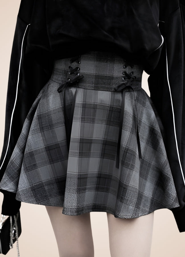 Grey Plaid Steampunk Mini Skirt - Steampunk Australia