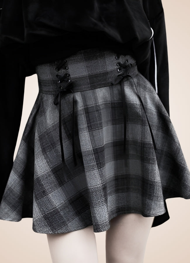 Grey Plaid Steampunk Mini Skirt - Steampunk Australia