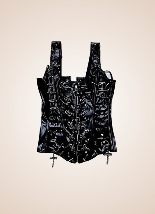 Leather Steampunk Long Bustier - Steampunk Australia