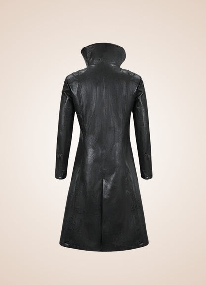 Man High Collar Leather Coat - Steampunk Australia