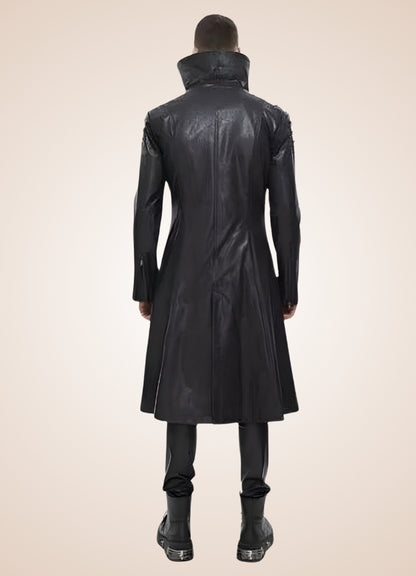 Man High Collar Leather Coat - Steampunk Australia
