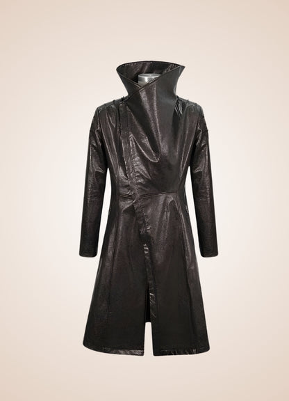 Man High Collar Leather Coat - Steampunk Australia