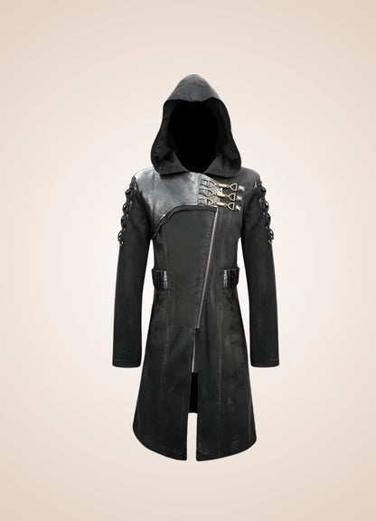 Man Hooded Goth Trench Coat - Steampunk Australia