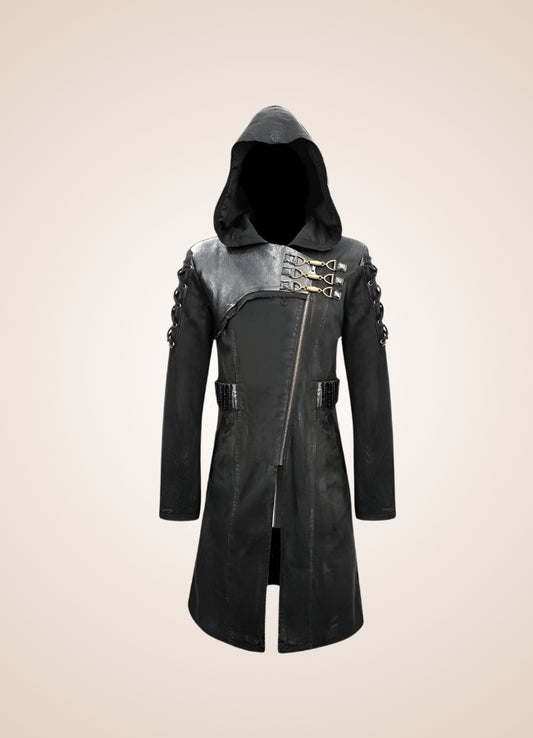 Man Hooded Goth Trench Coat - Steampunk Australia