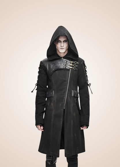 Man Hooded Goth Trench Coat - Steampunk Australia