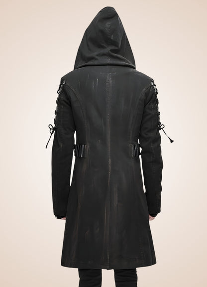 Man Hooded Goth Trench Coat - Steampunk Australia