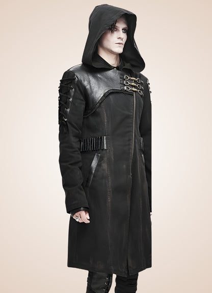 Man Hooded Goth Trench Coat - Steampunk Australia