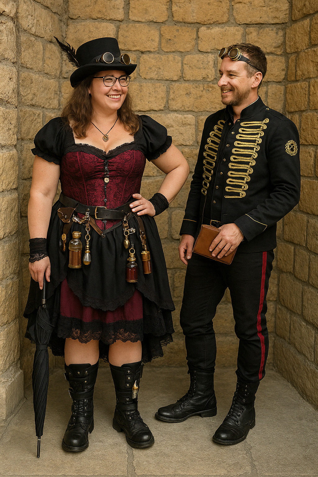 Mary and Thibault in elaborate australian steampunk costumes at the Asylum Festival.