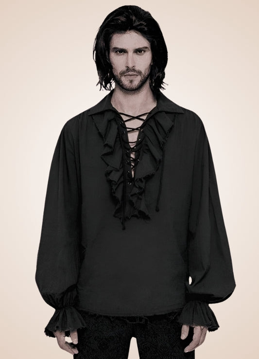 Men's Black Ruffled Renaissance Shirt - Steampunk Australia