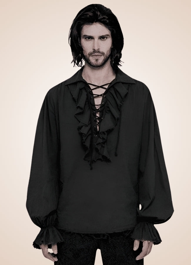 Men's Black Ruffled Renaissance Shirt - Steampunk Australia