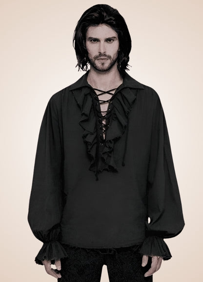 Men's Black Ruffled Renaissance Shirt - Steampunk Australia
