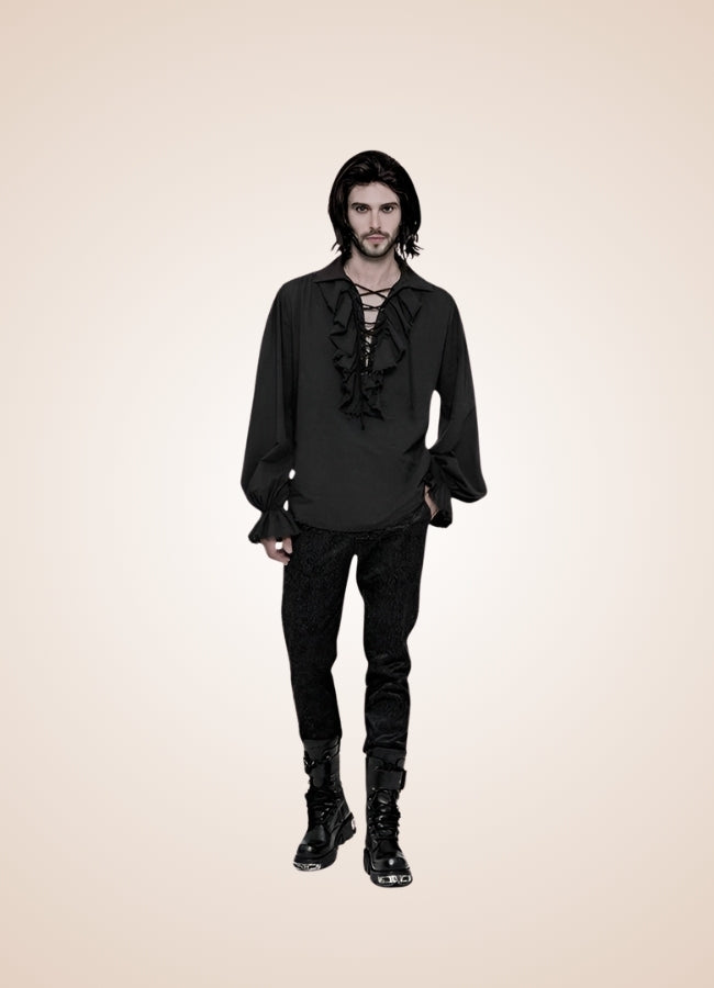 Men's Black Ruffled Renaissance Shirt - Steampunk Australia