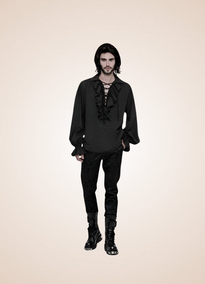Men's Black Ruffled Renaissance Shirt - Steampunk Australia