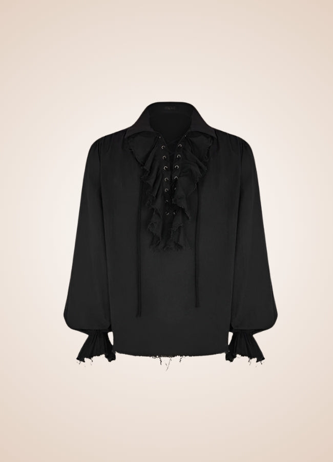 Men's Black Ruffled Renaissance Shirt - Steampunk Australia