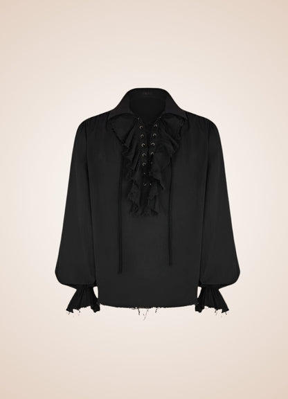 Men's Black Ruffled Renaissance Shirt - Steampunk Australia