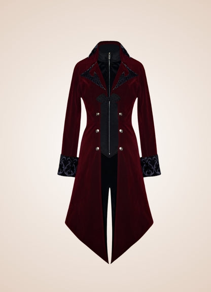 Men's Gothic Burgundy Frock Coat - Steampunk Australia