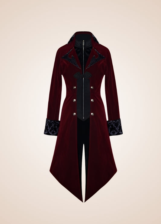 Men's Gothic Burgundy Frock Coat - Steampunk Australia