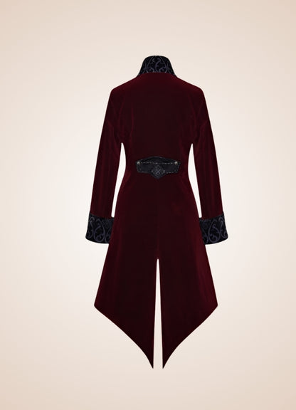 Men's Gothic Burgundy Frock Coat - Steampunk Australia