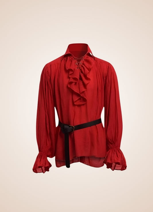 Men's Red Ruffled Renaissance Shirt - Steampunk Australia