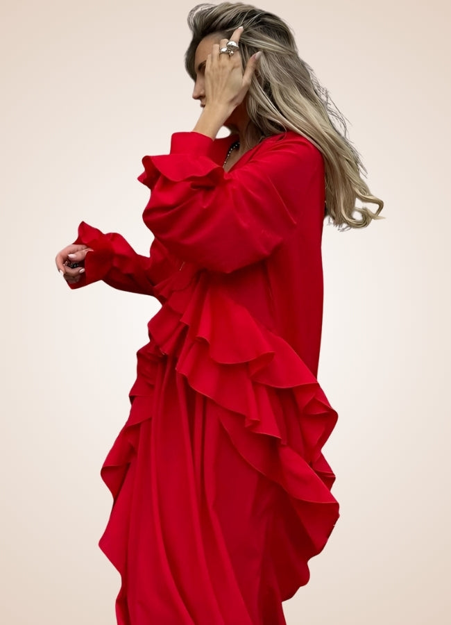 Red Steampunk Ruffle Dress - Steampunk Australia